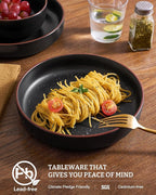 famiware Mercury Pasta Bowls Set of 8, 33 oz Large Salad Bowls, Ceramic Pasta Plates Bowls, Serving Bowls for Kitchen, Microwave & Dishwasher Safe, Black