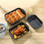 S·KITCHN Set of 3 Nonstick Roasting Pan Baking Dishes for Lasagna, Casserole and Bread Baking Pan, Large & Deep Lasagna Pan with Handles