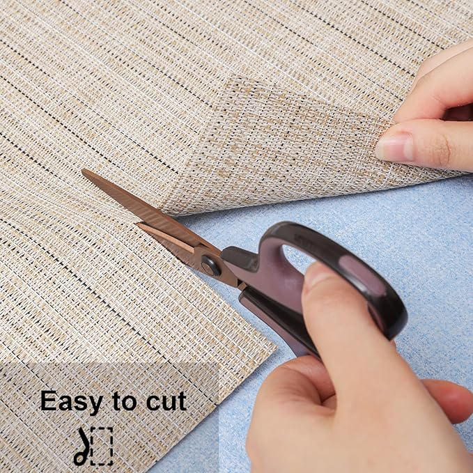 Myir JUN Placemats Set of 6, Vinyl Woven Placemats Place Mats Indoor Washable Table Mats Non-Slip Place mats for Dining Table (Beige, Set of 6)