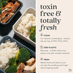 Ceramic Coated Glass Food Storage Containers | No PTFE, PFOA, PFAS, and BPA | Reusable Non Toxic Meal Prep Containers with Glass Lids | Easy To Store | 10 Piece Set [Onyx]