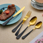 20-Piece Black and Gold Silverware Set 18/0 Stainless Steel Silverware Set Black Handle Cutlery Set Service for 4 Dinner Knives Forks Spoons Set Flatware Set Finish Dishwasher Safe