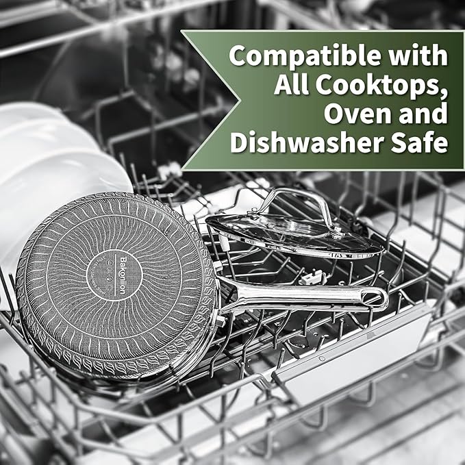 Hybrid Nonstick 5 QT Stockpot with Lid Two Handles, Stainless Steel Stockpot with Honeycomb Texture,Compatible with All Cooktops,Dishwasher and Oven Safe