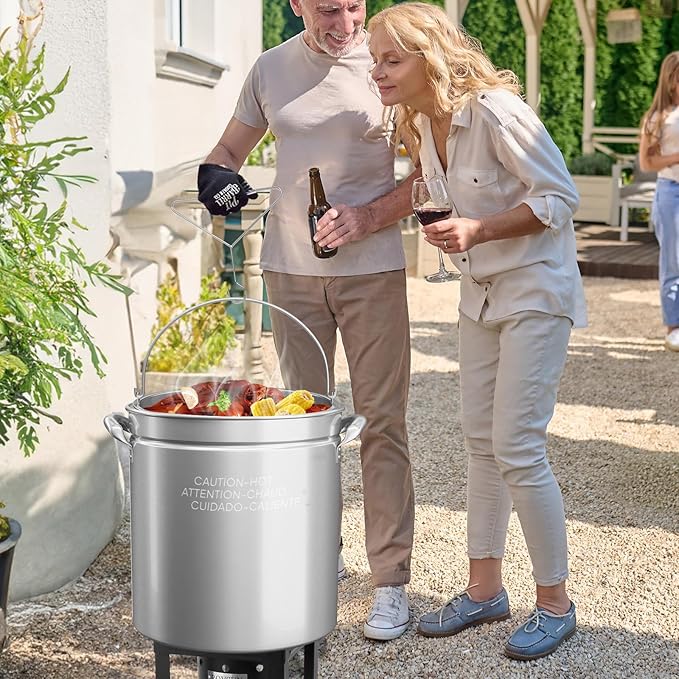 ROVSUN 82-Quart Stainless Steel Turkey Fryer & Seafood Boil Pot with Basket, Lid & Hook, Large Stock Pot for Outdoor Cooking of Turkey, Crawfish, Crab, Lobster & Shrimp