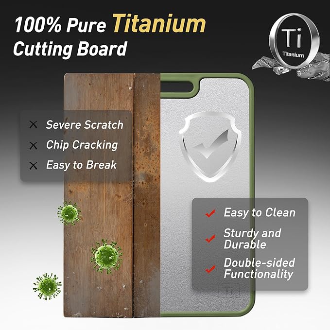 2 in 1 Pure Titanium Cutting Boards for Kitchen Chopping Board with Handle Large Big Small Kitchen Meat Butcher Block Not Stainless Steel Wood Bamboo Glass Rubber Plastic Silicone Acrylic Teak Sink