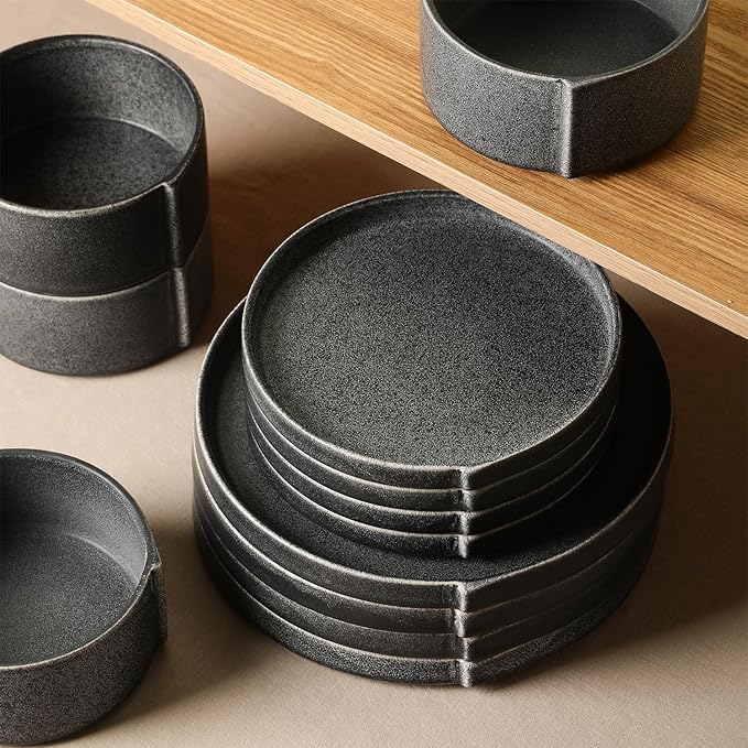 Stone Lain Bao 24-Piece Dinnerware Set Stoneware, Charcoal