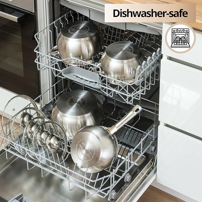 Daniks Classic 3 Quart Stainless Steel Stock Pot with Glass Lid, Tri-Ply Bottom for Even Heating, Induction Compatible, Dishwasher Safe