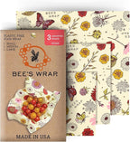 Bee's Wrap Vegan Beeswax Wraps for Food - Vegan Meadow Magic 3 Pack (S, M, L) Made in USA Reusable & Organic Food Wraps, Sandwich Wrap & Bowl Covers - Eco Alternative to Aluminum Foil & Plastic Wrap