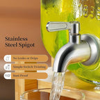 Drink Dispenser with Wood Stand and Lid,2 Gallon Glass Beverage Dispenser with Stainless Steel Spigot for Parties,Picnics,Barbecues,Lemonade,Sun tea Jar,ice coffee,Laundry Detergent Dispenser