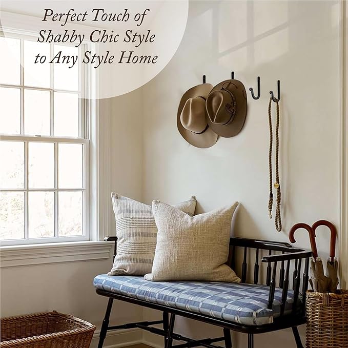 Larger Railroad Spike Cast Iron Hooks (10 Pack) Handmade Blacksmith, Wall Mounted, Farmhouse Decor Cast Iron Wall Hooks, Vintage Hooks for Hanging (Black)