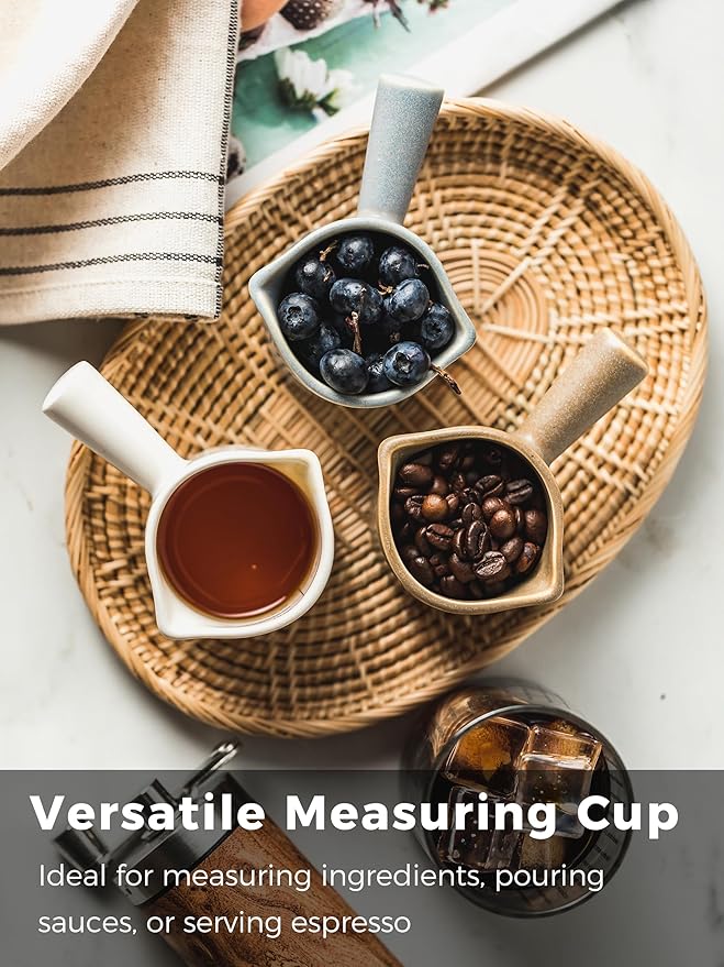 Espresso Measuring Cup, Ceramic Espresso Cup with Handle, Expresso Shots Cups Double Spouts Milk Cup, Espresso Accessories, 3 Oz/ 90 Ml, Brown
