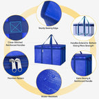 BALEINE 2Pk Insulated Reusable Grocery Bags, Collapsible Cooler Bag for Groceries, Heavy Duty Large Insulated Bag (24''x14''x15'', Midnight Blue)