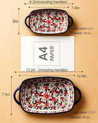 Ceramic Baking Dish Set of 2 – Decorative Polish Pottery Style Casserole Dishes with Handles, Cute Oven-Safe Lasagna Bakeware Gift Set