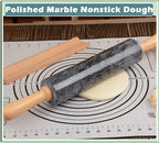 Marble Rolling Pin with Wooden Cradle Thick Handle Set for Baking,18.5 inch Premium Quality Polished Roller for Pizza Dough,Fondant,Pie Crust,Non-Stick Surface Easy to Clean(Black)
