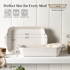DOWAN 9x13 Deep Lasagna Baking Dish, Ceramic Casserole Dish for Oven, 4 Quarts Embossed Baking Pan with Handles, Oven Safe Bakeware for Roasting, Desserts, Durable & Giftable, Arctic White