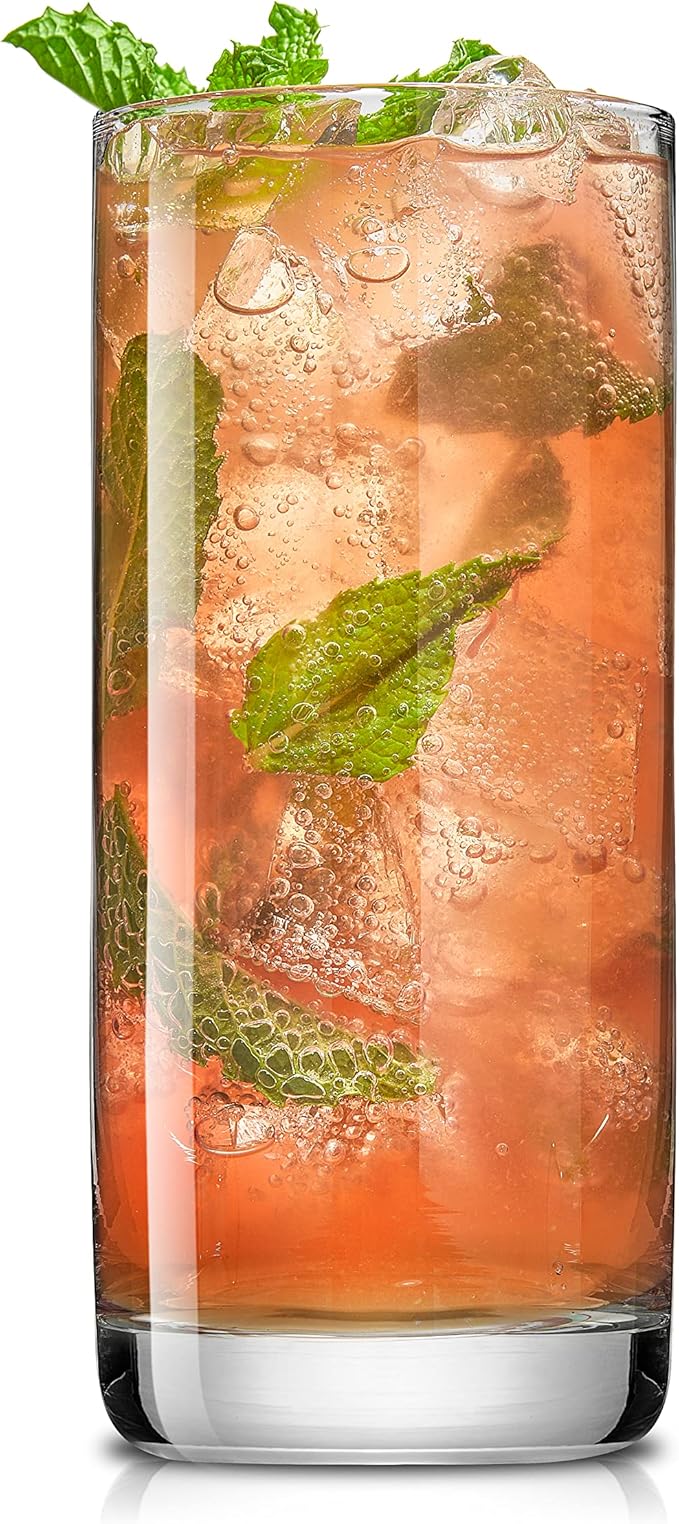JoyJolt Faye 13oz Highball Glasses, 6pc Tall Glass Sets. Lead-Free Crystal Drinking Glasses. Water Glasses, Mojito Glass Cups, Tom Collins Bar Glassware, and Mixed Drink Cocktail Glass Set