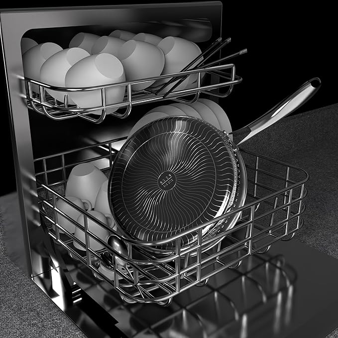 316L Stainless Steel 5QT Frying Pan Hexagon Nonstick Wok with Lid,Single Handle to Hold, PFOA Free, Dishwasher Oven Safe (12inch,5QT/Single Handle)