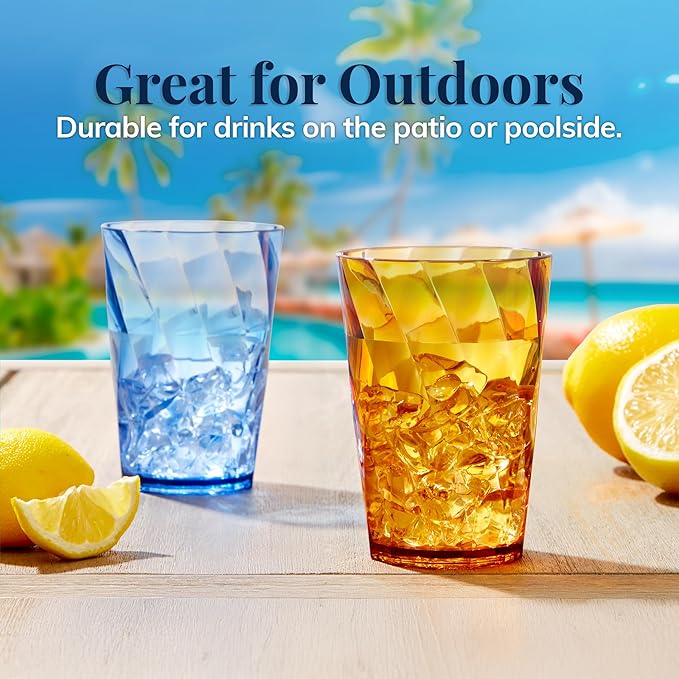 US Acrylic Optix Mini Plastic Reusable Drinking Glasses (Set of 8) 8oz Juice Cups in Jewel Tone Colors | BPA-Free Tumblers, Made in USA | Top-Rack Dishwasher Safe