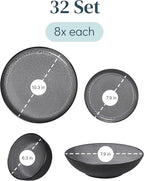 Stoneware dinnerware set 8 persons 32 pcs - Dishwasher, microwave and scratch resistant - Bowl and plate set 8 persons modern - Dinner service Pure Living black in gray…