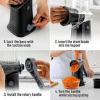Zulay Kitchen Rotary Cheese Grater 5 Blade Cheese Shredder - Manual Hand Crank Cheese Grater With Reinforced Suction & 5 Interchangeable Drums - Easy to Use, Vegetable Chopper Round Mandoline Slicer