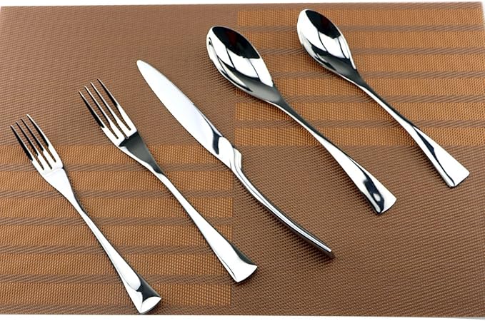 Silverware Set Mirror Polished Utensils – 5-Piece Flatware Set – Service for 1 – Stainless Steel Cutlery Kit of Dinner Forks, Spoons, Knives, Salad Forks & Teaspoons