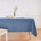 Solino Home Linen Tablecloth 60 x 90 Inch - 100% Pure Linen Blue Denim Table Cloth for Rectangular Tables - Athena, Machine Washable Cloth Tablecloth for Summer
