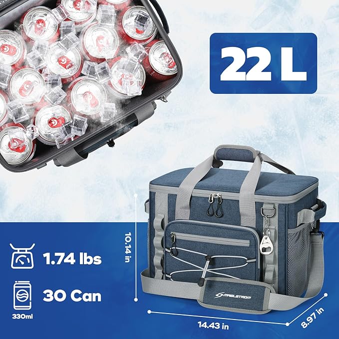 Maelstrom Soft Sided Cooler Bag, 30/40 Can Collapsible Insulated Ice Chest, Large Leakproof Camping & Travel Cooler for Kayaking & Beach