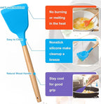 E-far Silicone Cooking Utensils Set, 10-Piece Kitchen Utensils Set with Wooden Handle for Nonstick Cookware, Heat Resistant Kitchen Nonstick Tools Spatula Whisk Ladle, Non-toxic & Healthy - Colorful