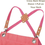 AFUN Chef Aprons for Women Men with Large Pockets, Cotton Canvas Cross Back Water Repellent Work Apron, Size M to XXL (Pink)