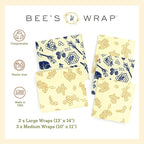 Bee's Wrap Beeswax Wraps for Food - Honeycomb & Bees + Bears Assorted 5 Pack (2L, 3M) Made in USA Reusable & Organic Food Wraps & Bowl Covers - Eco-Friendly Alternative to Aluminum Foil & Plastic Wrap