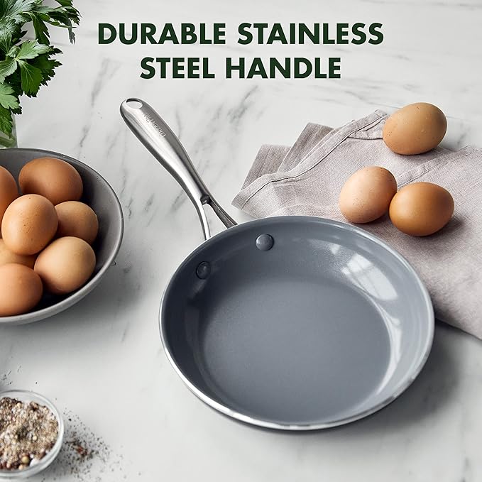 GreenPan Swift Healthy Ceramic Nonstick, 8" Frying Pan Skillet, Stainless Steel Handle, PFAS-Free, Dishwasher Safe, Oven Safe, Black