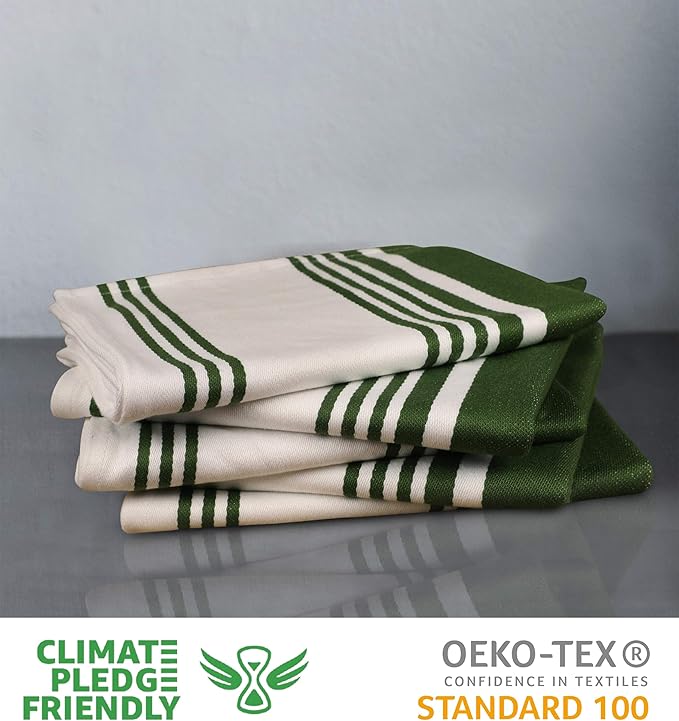 Urban Villa Kitchen Towels (20x30 Inches 6 Pack) Extra Large Premium Dish Towels for Kitchen Green & White Dish Cloths Highly Absorbent 100% Cotton Kitchen Hand Towels with Hanging Loop Tea Towels