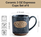 LYEOBOH Espresso Cups, Coffee Cups, Tea Cup, Coffee Cups Ceramic Set of 6, Cute Mini Cups 3 OZ, Microwave Dishwasher Safe, Ceramic Mug, Espresso Shot, Great for Coffee Bar Decor & Drinks, Blue