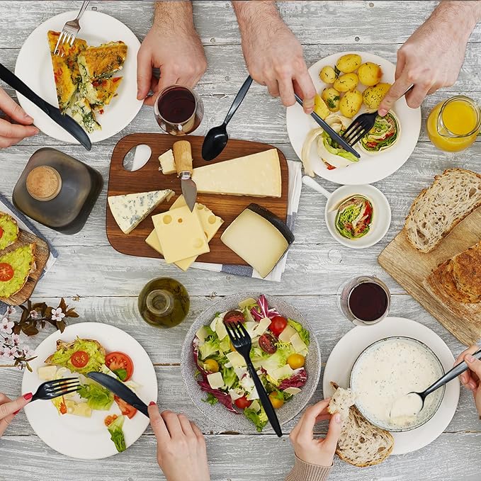 150 Count Black Compostable Silverware, Compostable Utensils, Disposable Silverware Plastic 50 Forks 50 Spoons 50 Knives, Non Plastic Utensils, Eco Friendly Utensils for Party Office Wedding