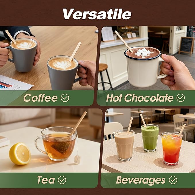 LotFancy 900Pcs Coffee Stirrers, 7 inch Birch Wood Coffee Stir Sticks, Sturdy Wooden Sticks, Great for Your Coffee Nook, Splinter Free, Round End