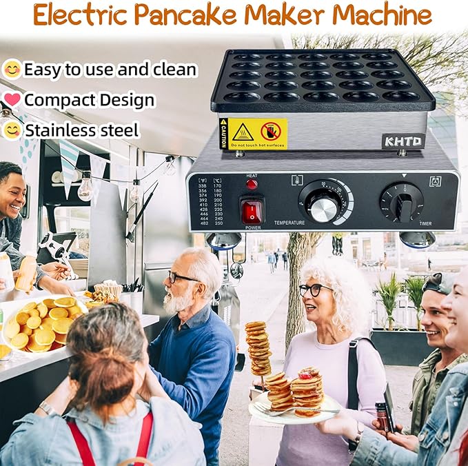 Mini Pancake Maker Machine, 25PCS Electric Nonstick Dutch Pancake Maker, 1.6 Inches Commercial Muffin Maker with Thermostat & Timer Control for Home Restaurant Snacks (12.8"D x 11.5"W x 7.6"H)