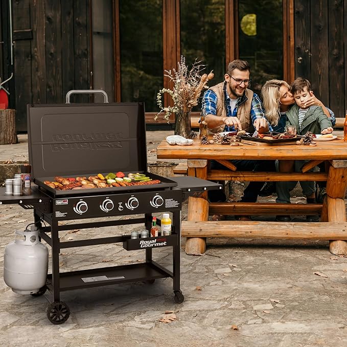 Royal Gourmet GB4000P 4 Burner Propane Gas Griddle with Hard Cover and Foldable Side Tables, 35-Inch Flat Top Grill with 766 Sq. In. Cooking Area for Backyard and Tailgating, Black