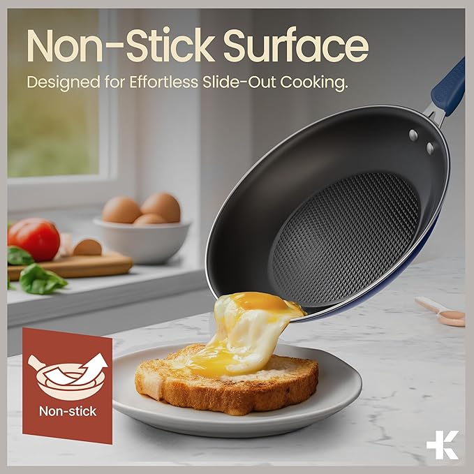 Pots and Pans Set, 23-Piece Non Stick Cookware & Bakeware Sets with Plaid Pattern, Stackable Design, Dishwasher Safe, Stain-resistant, Oven & All-Stove Safe, Tempered Glass Lid, Blue