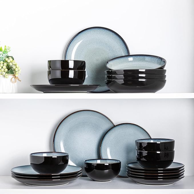 LERATIO Ceramic Dinnerware Sets for 12, 36 Pieces Plates and Bowls Sets,Reactive Glaze Dishes -Scratch Resistant, Dishwasher&Microwave Safe&Oven Safe