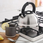 Mr. Coffee Hartbay 2.4 Quart Whistling Tea Kettle, Large Stainless Steel Stovetop Kettle, Durable Fast-Boil Tea Pot