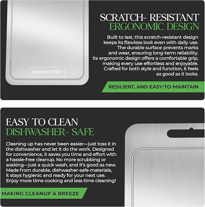 Titanium Cutting Board 2Pcs - 100% Pure Titanium Stainless Steel Cutting Board, Durable and Hygienic Surface for Kitchen Use, Non-Slip Edges, Easy to Clean, Ideal for Professional and Home Chefs