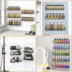 Wall Mounted Spice Rack Organizer, Pantry Door Organizer & Hanging Storage Baskets, Metal Spice Shelf for Kitchen Cabinet, 3 Depth Sizes Hold Large Jars to Nail Polish Bottles, 5 Pack