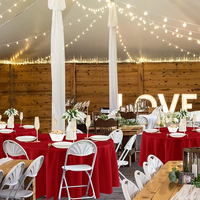 Fitable 8 Pack Round Tablecloths: Stain Resistant Wrinkle Free Circle Table Clothes, Washable Reusable Polyester Table Covers for Wedding Party Birthday Banquet Reception(Red, 120 Inch)