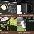 KingChii 28" 3-Burner Griddle with Counter Height Side Shelves, Powder Coated Steel, Black