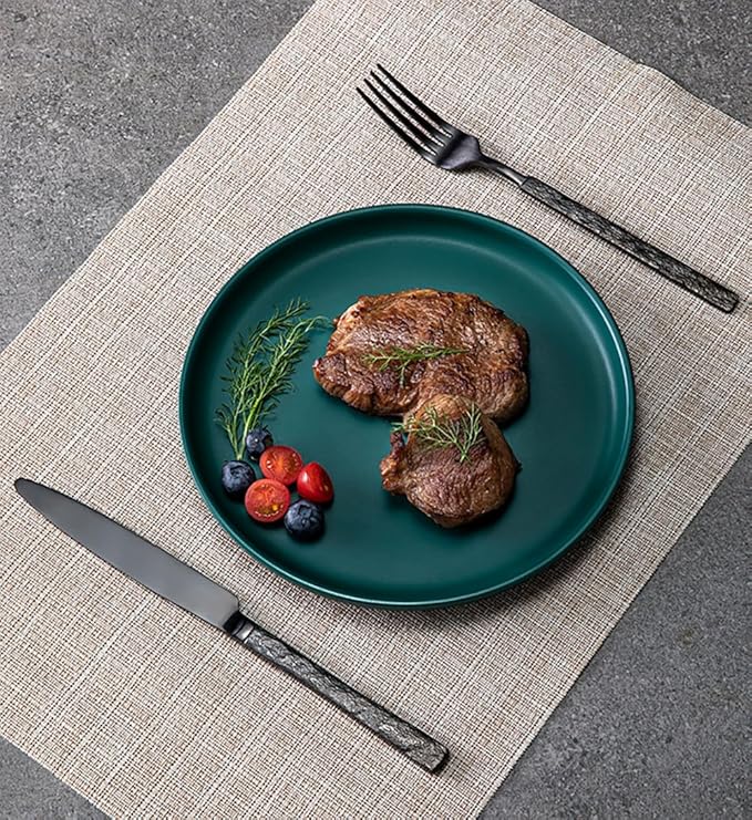 Black Silverware Set for 8 Modern Square Flatware Set Stainless Steel 32 Piece Cutlery Utensils Sets for Home Kitchen Restaurant Mirror Polished