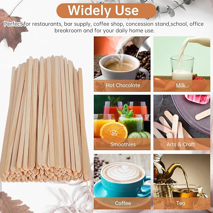 Wood Coffee Stirrers,500 Count of 7.5 Inch Disposable Biodegradable Wooden Coffee Stir Sticks,Eco-Friendly Round End Wood Stirrers,Birch Wood Beverage Stirrers for Tea,Hot Drinks