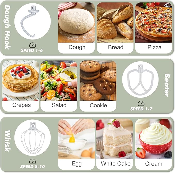 Kitchen in the Box Stand Mixer, 3.5 QT Small Kitchen Electric Stand Mixers, 10-Speed Portable Lightweight Dough Mixer for Daily Use with Egg Whisk, Dough Hook, Beater (Light Green)