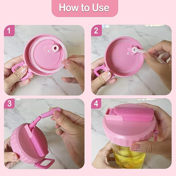 4 Pack Wide Mouth Mason Jar Lids with Straw, Leak-Proof Covers for Drinking or Storage, Fits Ball & Kerr Mason Jars