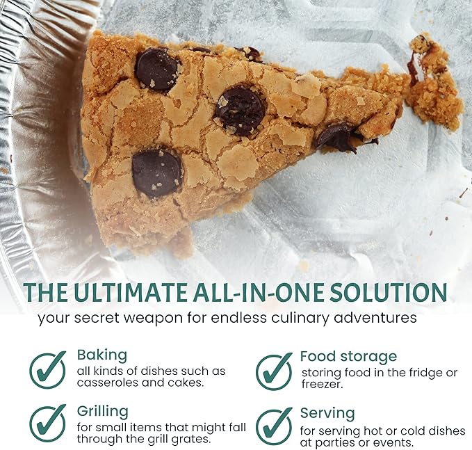 FUNSTITUTION Round Disposable Aluminum Pie Pans (30 Pack) - 9 Inch Disposable Pie Pans - Round Aluminum Foil Pans For Baking, Grilling, Cooking, Storing, Prepping