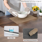 Myir JUN Placemats Dual Sided, Faux Leather Place Mats Set of 8 Indoor Placemat for Dining Table Non-Slip Washable Place Mat Heat Resistant Outdoor Table Mats (Set of 8, Gray Beige)