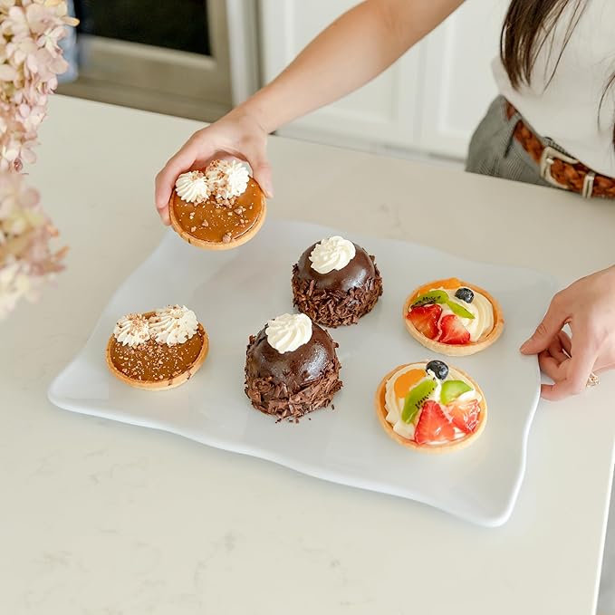 Melamine Large Plastic Serving Platters and Trays, 15" x 11" Rectangular Serving Trays for Food, Dishes, Party - 2 Pcs